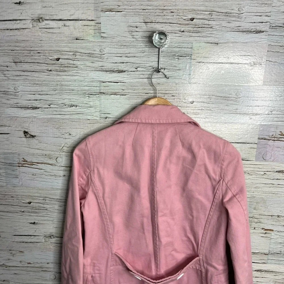 J crew pink trench coat white buttons size 0 jacket - Picture 9 of 11